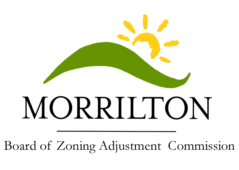 City of Morrilton logo: a swoop of green in the shape of a hill with a sun peeking from behind it. Below the logo it says "Morrilton | Board of Zoning Adjustment Commission"